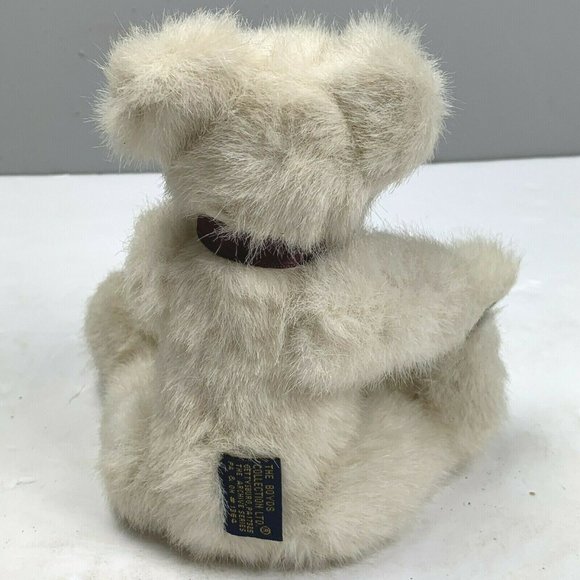 Boyds Bears MacMillan Jointed Bear Cream White 9 in Purple Bow Taupe Paws Plush - Picture 4 of 7